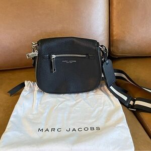 Marc Jacobs Black Leather Crossbody with Striped Strap